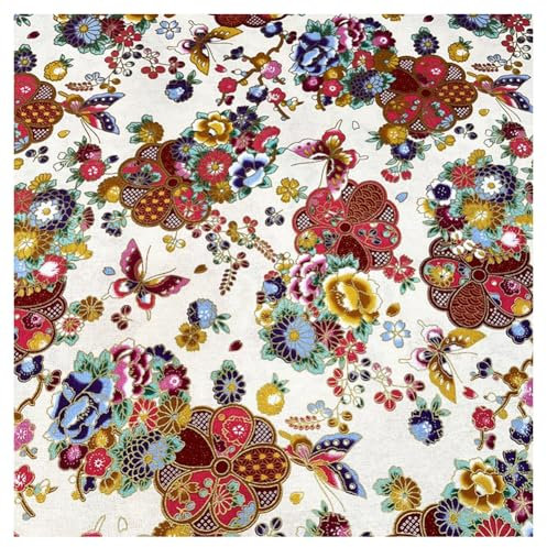 Wisafory Baumwollstoff Japanischer Stil Patchwork Stoffpakete Meterware Dekostoffe Bunt Gedruckt Nähstoffe Japanischer Stoff Quadrate Kleiderstoff Quiltstoffe Stoffreste 100 * 150 cm 29#