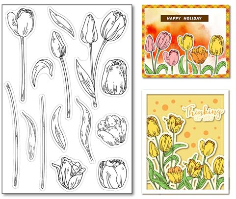 arriettycraft DIY Tulpe Dekorative klare Stempel für Kartenherstellung oder Journaling, Frühlingsblumen Blüte Silikon Stempel für Scrapbooking Fotoalbum Papier Basteln Dekoration, A2232UK