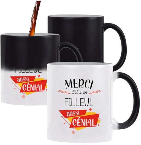Planetee Tasse Magique Filleul Génial | Mug qui change couleur avec la chaleur | Idée Cadeau Anniversaire Noël Famille