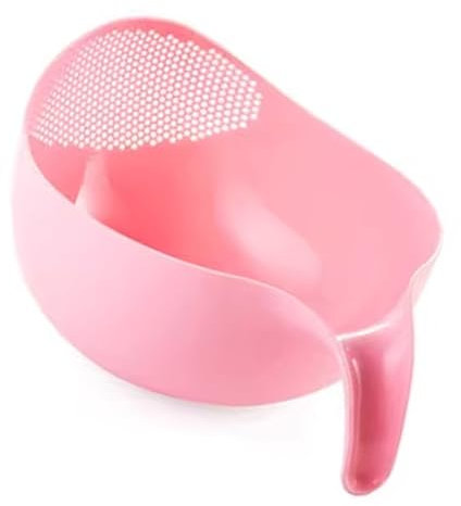 Yusat Rice Washer Strainer Bowl Colander Quinoa Strainer with Handle Kitchen Strainer for Rice Veggie Fruit Cleaner Plastic (Large Pink)