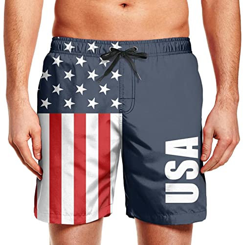 Herren-Badehose, kurz, schnelltrocknend, mit Netzfutter, modischer Trend, Amerikanische Flagge, USA, XXL