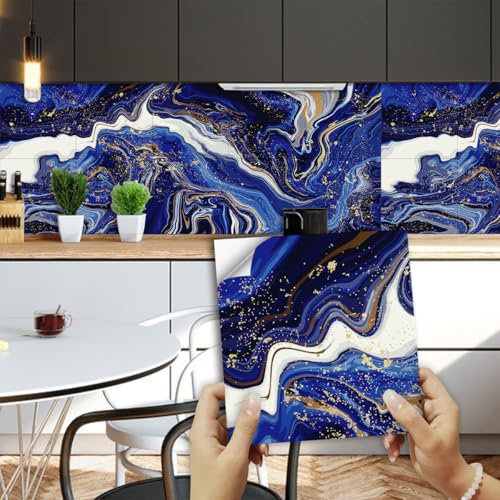 Tile Stickers Navy Blue Vinyl Waterproof Peel and Stick Tiles Kitchen,Bathroom Tile Stickers,Backsplash for Kitchen,Floor Tiles Self Adhesive,DIY Home Decor 10 PC(20x20cm)