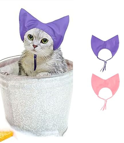 MANON ROSA Shower Caps for Sphynx Cats and Small Pets Rabbit Dogs - Bathing, Washing, and Rain Protection - Waterproof Ears Cover Guard to Prevent Moisture and Water (2 PCS)