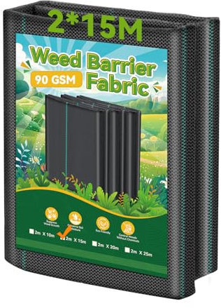 Domusensus 2m x 15m Heavy Duty Weed Control Membrane Garden 30㎡ Weed Control Barrier Fabric Landscape for Vegetable Garden, Garden, Water Permeable Fabric,Black Woven Ground Cover