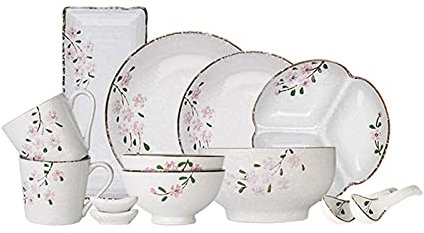 QUSYZD Geschirr Dessertteller Keramik-Essteller-Sets 13-teiliges Küchengeschirr-Set, Service für 2, handbemaltes Kirschblüten-Teller-Set aus Porzellan in Premiumqualität,