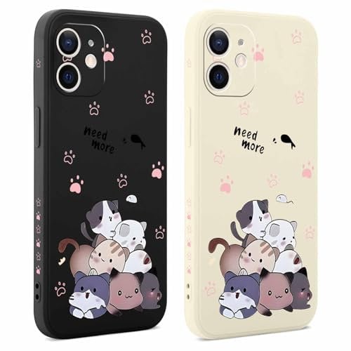 Yoedge 2 Pack Phone Case for iPhone 12 6.1, Cute Cat Aesthetic Pattern Print Slim Soft TPU Silicone Phone Matte Cases, Shockproof Cover Protective Funda for Girls Women,for iPhone 12