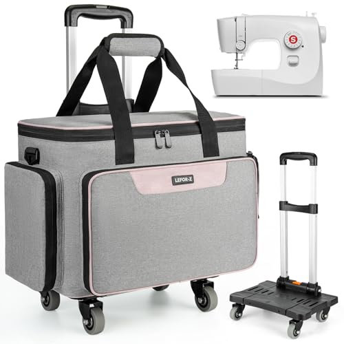 LEFOR·Z Roll-Nähmaschinenkoffer mit 4 Rollen, Nähmaschinen-Tragetasche, Trolley-Tragetasche, passend für die meisten Standard-Singer, Brother, Janome-Nähmaschinen und Zubehör, Grau