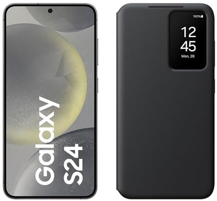 Samsung Galaxy S24 AI Smartphone, 8 GB RAM, 128 GB Speicher, Onyx Black, 3 Jahre Herstellergarantie + Smart View Wallet Case Black