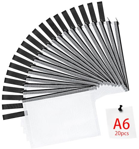 OFFCUP Dokumententasche A6, 20 Stück A6 Datei Taschen mit Reißverschluss, Wasserdichte Mesh Kunststoff Reißverschlusstasche für Datei, Papier, Dokumente, Kosmetika, Hausaufgaben und Reisezubehör