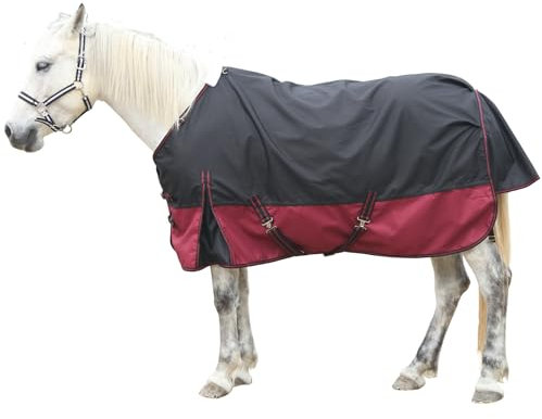 Pferdedecke, 1200 Denier, wasserdicht, Ripstop, Standard-Hals, 200 g Füllung, Winterdecke für Pferde, Schwarzwein, 1,8 m