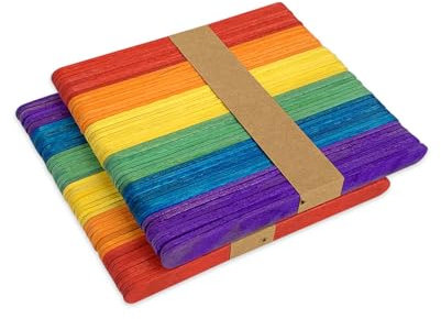 100 Stk. farbige Eiskoni-Sticks, 11,4 cm, aus natürlichem Holz, geschliffene Kanten, für Süßigkeiten und Handwerk