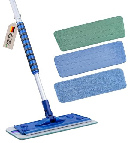 Silva Premium Mikrofaser - Mopp Bodenwischer – 360° Schwenkkopf, Teleskop - Edelstahlstiel, Soft - Touch - Griff – Nass- und Staubreinigung für Wände, Fliesen, Glasflächen (Nass + Trocken + Wandtuch)