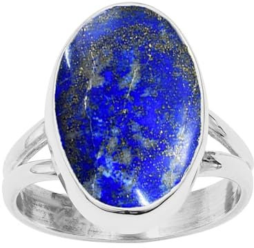 NILOY LapislazuliEdelstein 925 Sterling Silber handgemachter Ring für Männer und Frauen Ring Boho Silber Ring SchmuckPGR-05AP_58 (18.5)