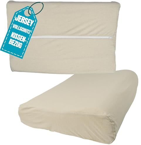 Jersey Nackenkissen Bezug 40x60 cm Beige aus Baumwolle | Elastische Nackenstützkissen Vollschutz Bezug mit Reißverschluss, Gesundheitskissen Kissenbezug, Kissenschoner Kopfkissen