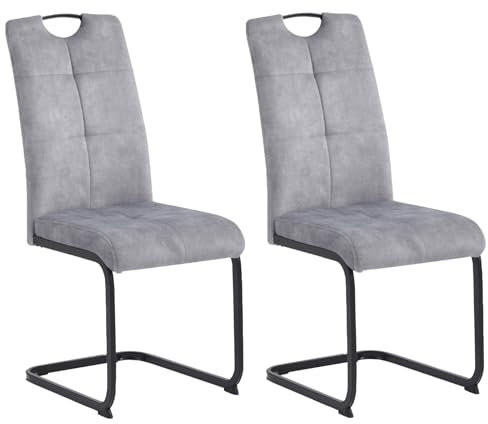 Casa Vital RENEA Esszimmerstuhl, 2er Set, Esszimmermöbel, B42 x T59 x H101 cm, hochwertiger Samtbezug, Tragegriff, Metall-Kufengestell, Pulverbeschichtung, 120 kg belastbar (Hellgrau)