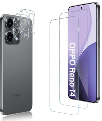 Wonsoso Kompatibel für OPPO Reno 14 5G für Panzerglas, 2 Stück 9H Härte Schutzfolie mit 2 Stück Kameraschutz, Anti-Kratzen, Anti-Bläschen, HD Clear Displayschutzfolie Panzer Schutz Glas