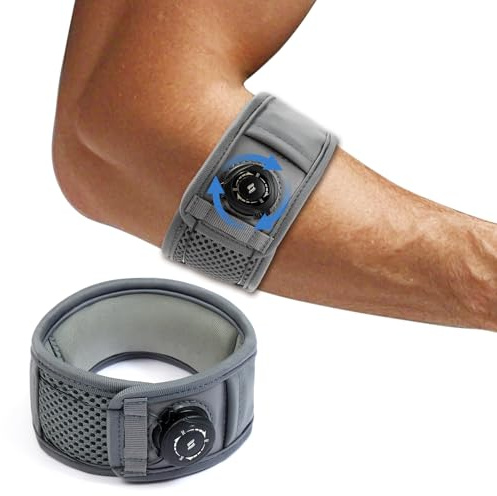Origintek Ellenbogenbandage für Herren Damen, Verstellbare Tennisarm Bandage für Sehnenentzündung, Unterarmschmerzen, Golferarm. Armbandage für Sport/Alltag. Grau, 1 Stück, XL 28-36cm