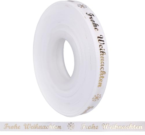 JunGG 22m Schleifenband Satinband Geschenkband Weihnachtsband mit Frohe Weihnachten (Weiß 1cm)