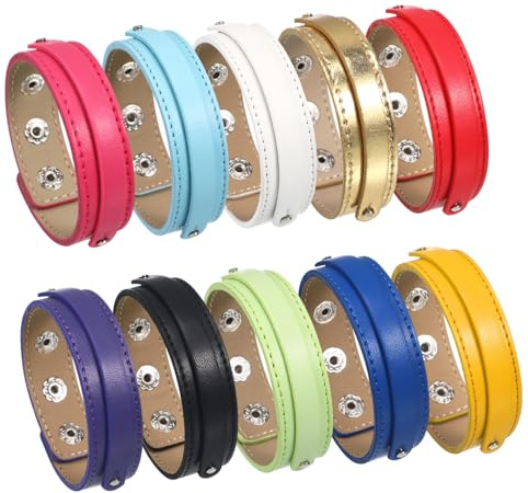 HIAKDOFT 10 Stück Teiliges Farbige Zweilagige Leder Wickelarmbänder mit Druckknopfverschluss Verstellbare Dünne Cuff Armbänder zum DIY Schmuck Vielseitig für Damen und Herren