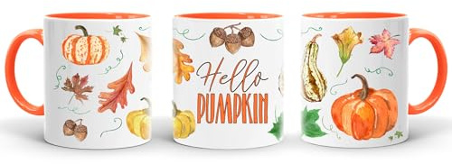 Forever Personal Designs Hello Pumpkin with Autumn Foliage Wraparound Print on 11oz Mug