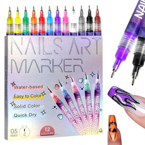 12 Colors Nail Art Pens Set, 2025 New Nail Art Markers for Gel Nails, DIY Nail Art Marker Drawing Painting Liner Pen, Nail Art Tools for Graffiti Dotting Drawing Painting Point Liner DIY (1 Set)
