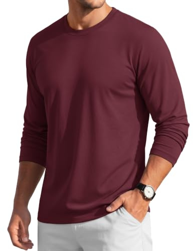 MAGCOMSEN Men's Long Sleeve T Shirts Casual Work Cotton Crew Neck Tops | Basic Plain Lightweight Breathable Soft T-Shirts, Outdoor Moisture Wicking Top