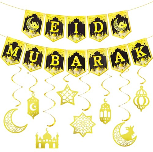 Ramadan Deko Stern-Mond Hängeset Schwarz-Gold