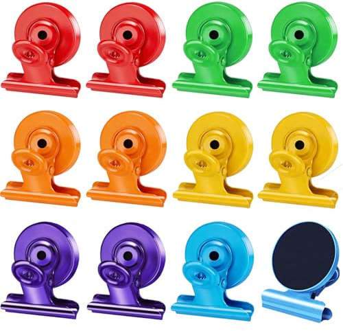 12 Pcs Fridge Magnetic Clips Multi Colour Scratch-Resistant Magnets Metal Clips Notice Board Magnets for Kitchen, Home, School, Office - KAMHBE