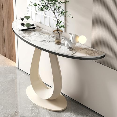SEIFE Console Demi-Lune Moderne en marbre avec Base incurvée pour entrée, Table d'appoint étroite et Luxueuse, décoration intérieure, pour Salon, Hall d'entrée, Couloir(Milky White,120cm/47.2in)
