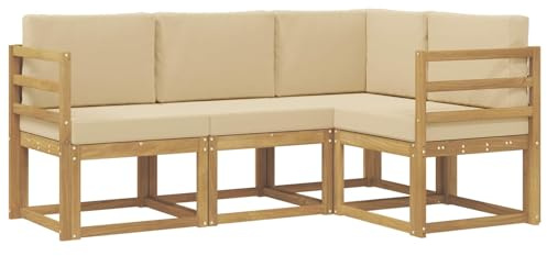 vidaXL Outdoor-Sofagarnitur mit Kissen 4 pcs Weiß und Beige, Garten, modernes Sofa für draußen, Elegante Lounge, strapazierfähige Möbel für Terrasse und Patio
