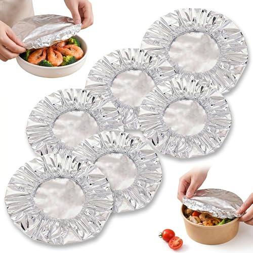 50PCS Reusable Aluminium Foil Food Covers, Elastic Stretch Fit Plate Covers Heat Insulation Fresh Keeping Bowl Lids Adjustable Microwave Safe Food Lids for Kitchen Meal Prep Picnic Takeaway (50pcs)