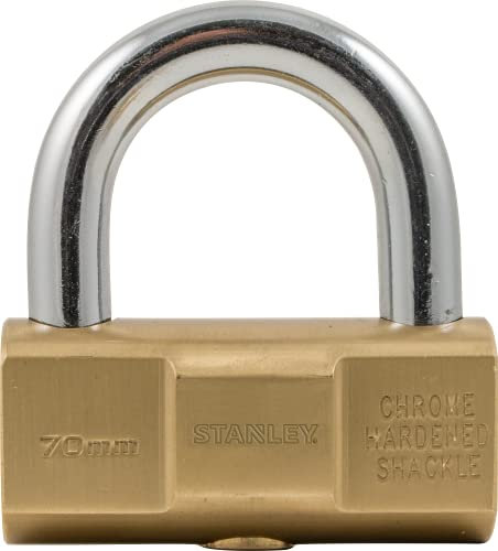 STANLEY Barrel Brass Vorhangschloss 70 mm, 3 Schlüssel, S742-048, Schloss, Bügelschloss