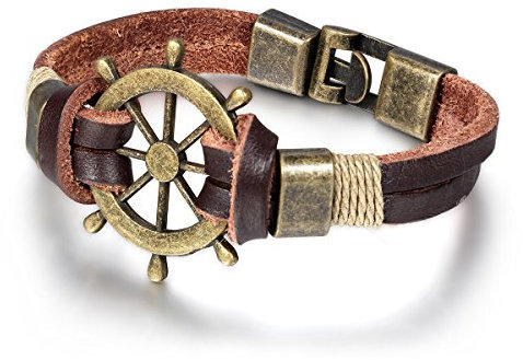 JewelryWe Schmuck Unisex Armband, Retro Pirate Ruder Tribal Leder Armreif, für Damen Herren, Braun, mit Geschenk Tüte