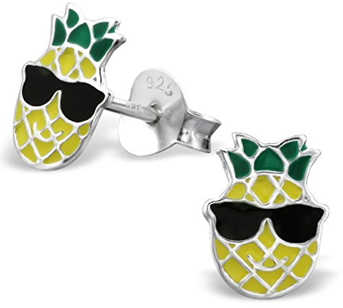 JAYARE Ohrringe Mädchen Ananas 925 Sterling Silber gelb Kinder Ohrstecker