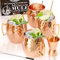 BENICCI Lot de 4 tasses Moscow Mule en cuivre massif 100% fabriquées à la main - Tasses en cuivre massif pur de qualité alimentaire - Coffret cadeau de 473,6 g avec pailles en cuivre de qualité