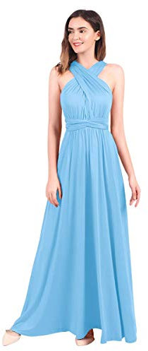 Womens Sexy Convertible Multi Way Wrap Transformer Solid Cocktail Off Shoulder Wedding Bridesmaid Evening Long Maxi Dress Floor Length Bandage Pageant Prom Ball Gowns Light Blue M