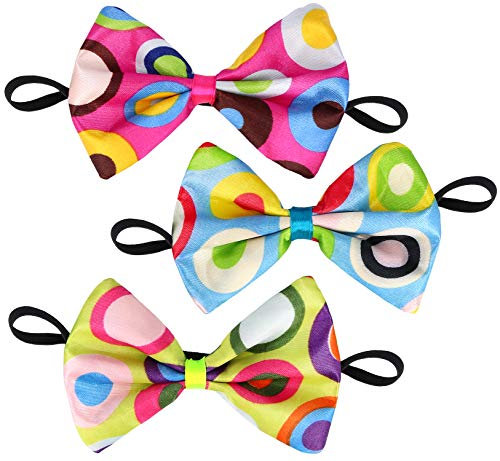 com-four® 3x bunte Clown-Fliegen für Karneval, Fasching, Halloween, vorgebunden mit Gummiband [Farbauswahl variiert] (03 Stück - Fliege)