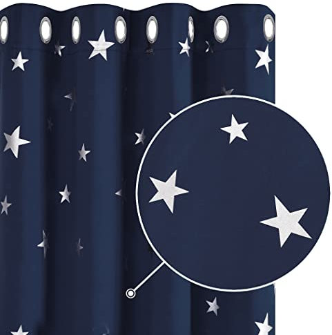 Deconovo Vorhänge mit Ösen Thermo gegen Kälte Verdunklungsgardinen mit Ösen Licht Blockieren Dekoschals, 160x132 cm(HöhexBreite), Dunkelblau, 2er Set