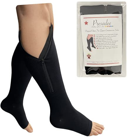 Presadee Original Open Toe 20-30 mmHg Kompressionsstrümpfe mit Reißverschluss