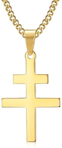 BOBIJOO JEWELRY - Anhänger, Halskette, Kreuz von Lothringen Patriarchalischen d ' Anjou im Französischen Widerstand Stahl-Gold Vergoldet Plattiert mit