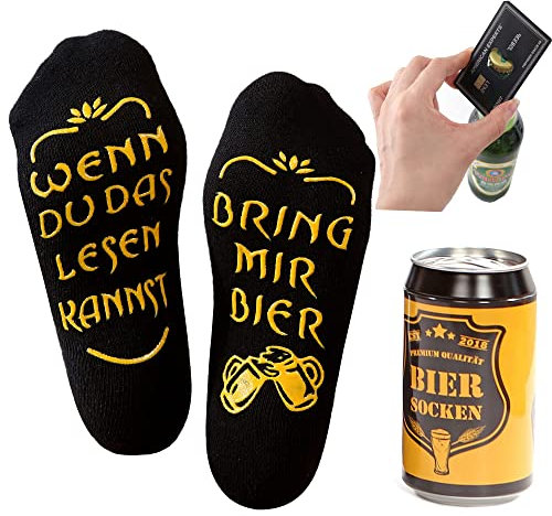 Lucadeau Bier Socken Herren, Geschenke zum Geburtstag Vatertag, Geburtstagsgeschenk für Männer, Papa, Freund, Wenn Du das Lesen Kannst bring mir Bier Socken (Öffner AmEx)