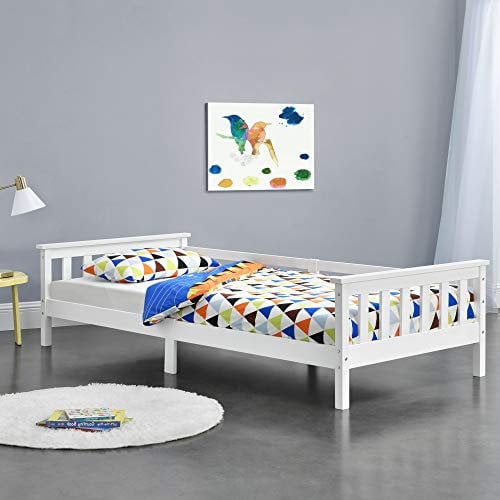 [en.casa] Kinderbett mit Stauraum 90x200 cm Jugendbett bis 100 kg mit Lattenrost Kojenbett Kiefernholz Weiß