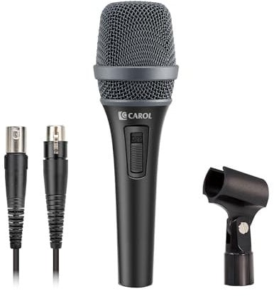 CAROL AC-900S XLR Wired Vocal Microphone – Dynamic Supercardioid Mic with Dual-Engine AHNC Noise Cancelling Tech for Singing, Karaoke, Stage & Studio, Includes Mic Clip, 4.5m Cable & Switch - Black