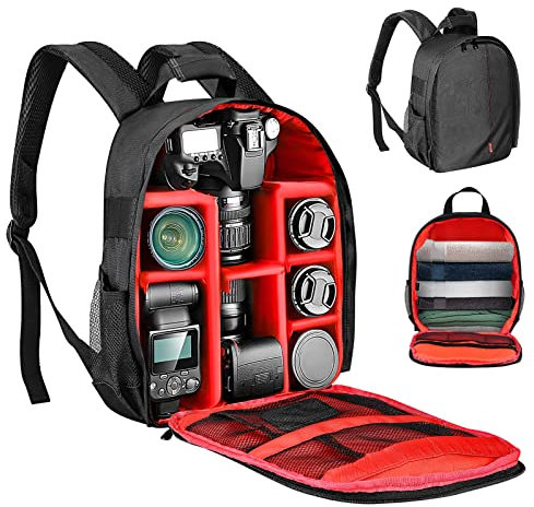 Trintion Camera Backpack Bag Waterproof Photography Camera Bag Case Laptop Photography Backpack with Removable Padded Insert for DSLR SLR Camera Lens Case Fits Up to 13 inch Laptop (Red)