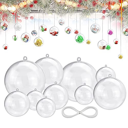 STCRERAG 25 Set Acrylkugel Befüllbar Weihnachtskugeln Kunststoff mit Loch Weihnachtsbaumkugeln Teilbar Bastelkugeln 4/6/8/10 cm Christbaumkugeln Kugel Dekokugel Transparent für Weihnachten Deko