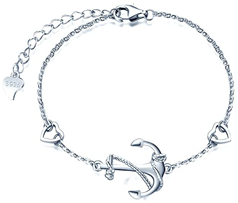 MicVivien 925 sterlingsilver dam kedja ankare hänge halsband, ankare stiftörhängen silver ankare armband armband, dam smycken set för kvinnor flickor mamma flickvän, Sterlingsilver