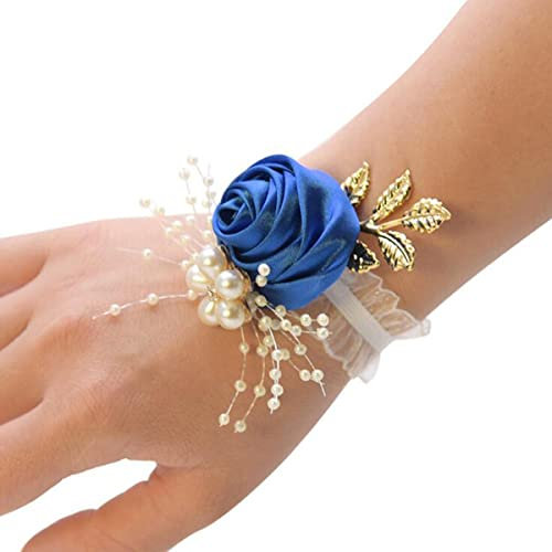 Snadulor 1 Stück Handgelenk-Blume, Hochzeit, Brautjungfer, Braut, Korsage, Dekoration, Handblume, Königsblau