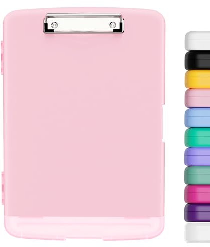 Hnogri Kunststoff-Klemmbrett mit Aufbewahrung, Hochleistungs-Clips, Klemmbrett-Aufbewahrungsbox, geringes Gewicht, glattes Schreiben für die Arbeit, Größe 14 x 9,6 x 1,2 Zoll (Rosa)