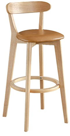 Knjlwa Frühstück Holz Bar Küchenhocker, mit Rückenlehne und Armlehne PU-Leder Küchenbarstuhl