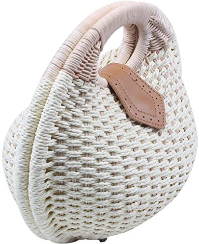 KLYMY Bolsa de Paja Tejida a Mano Bolso de Verano Hecho a Mano, Cada Bolsa de ratán (café) (Color : White)